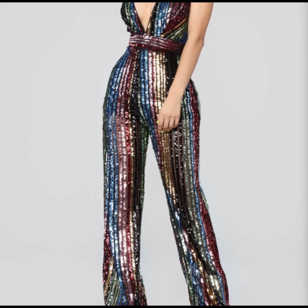 Fashion nova rainbow sequin jumpsuit
